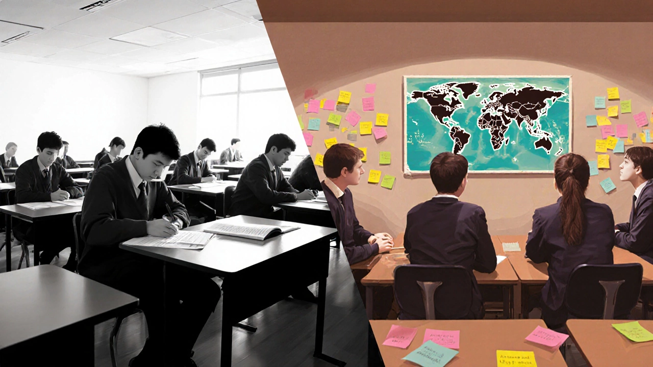 AP exam setting beside an IB classroom discussion.