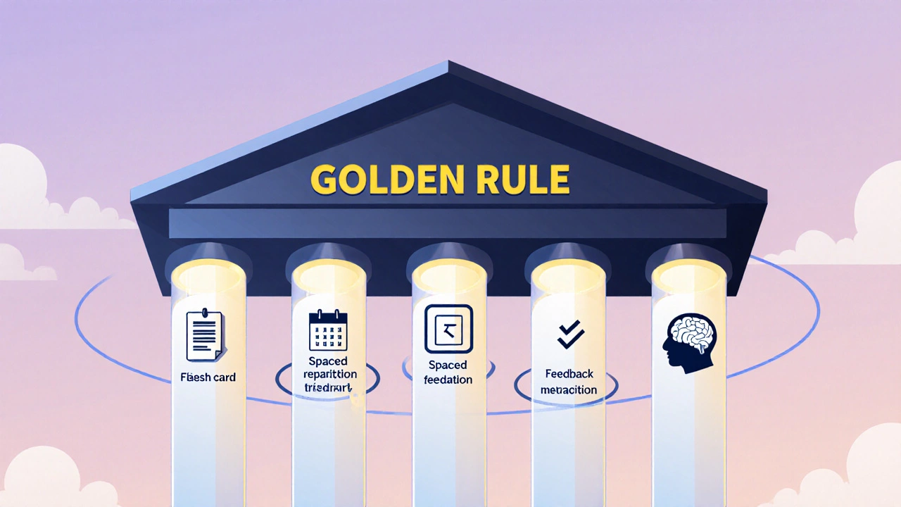 Isometric illustration of a roof supported by four glowing beams representing learning pillars.