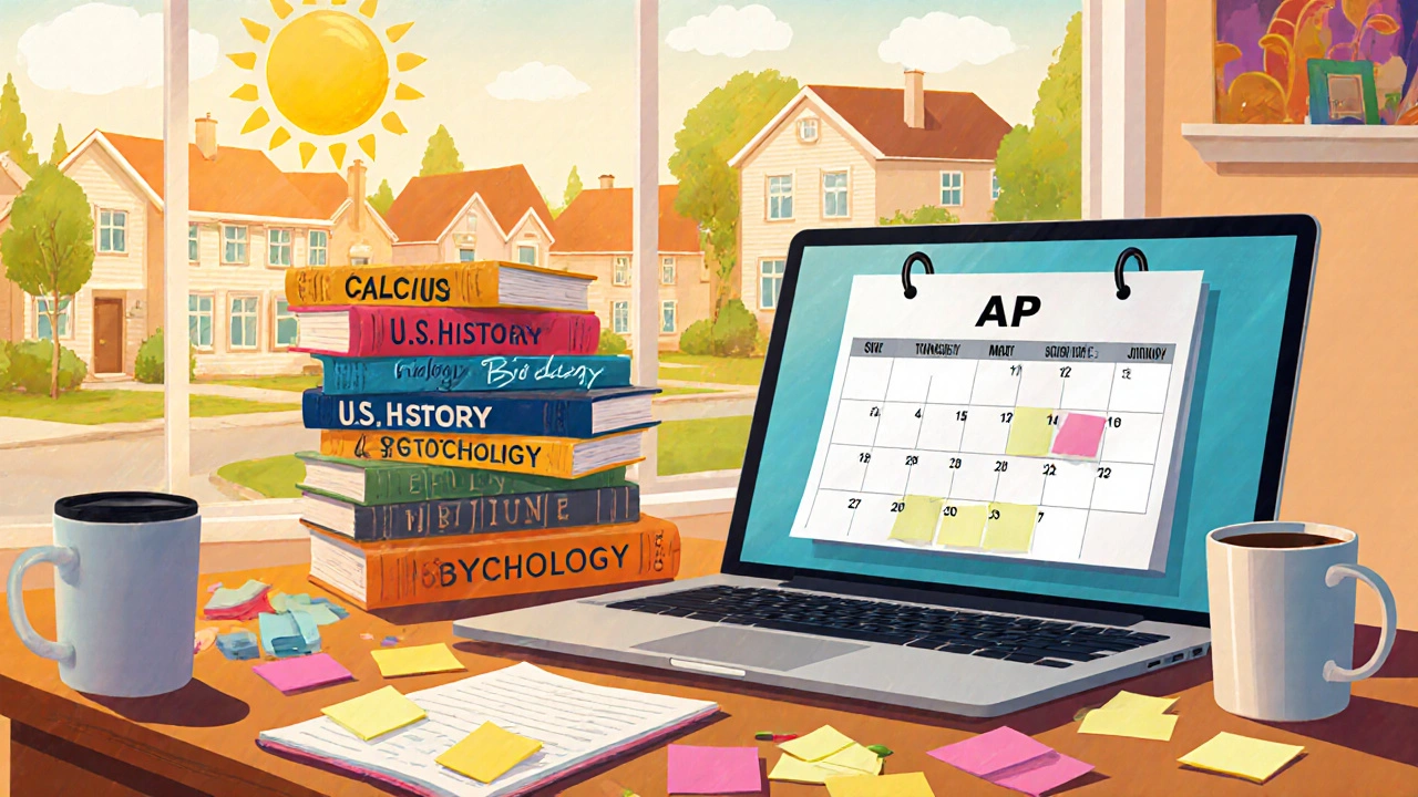U.S. high school student managing multiple AP courses and deadlines at desk