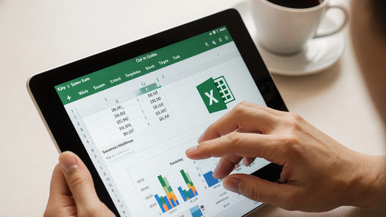 Fingers typing a simple formula in a web-based Excel spreadsheet.