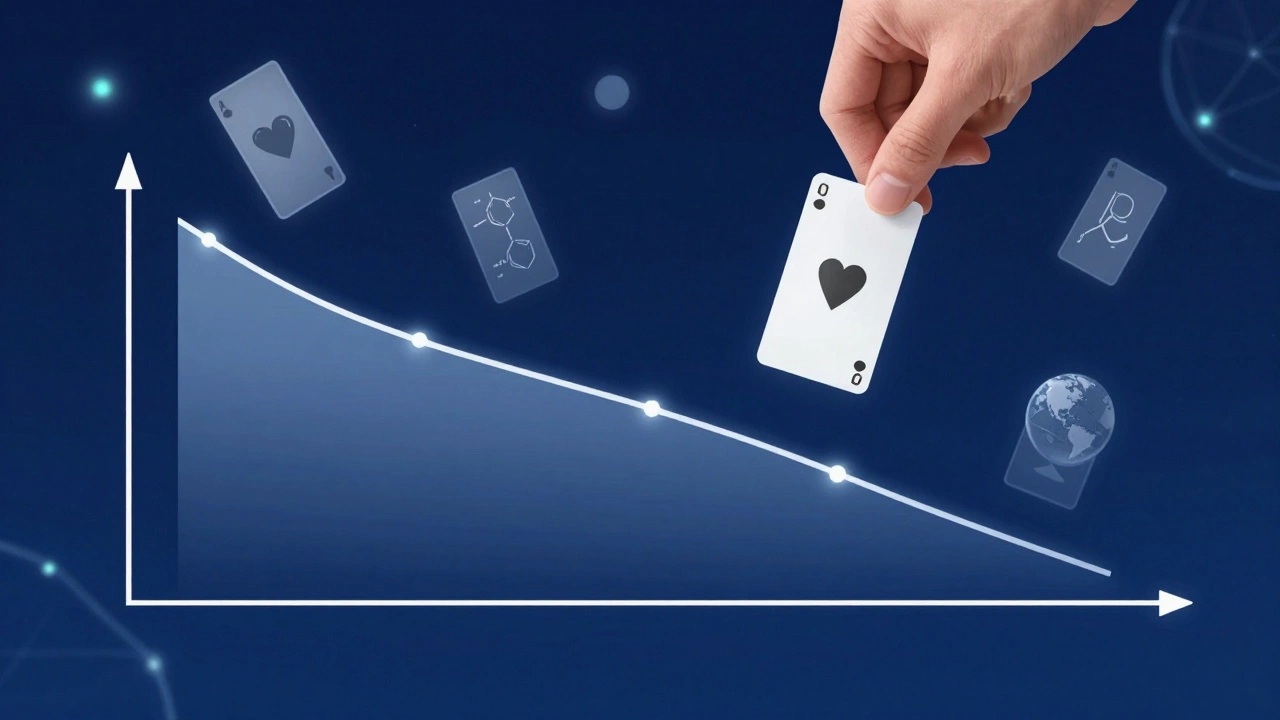 Conceptual forgetting curve with memory spikes from flashcard recall and floating study symbols.