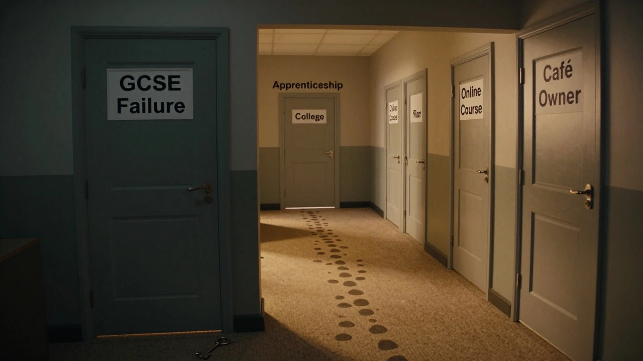 A symbolic split image showing a closed door to failure and an open path to future opportunities.