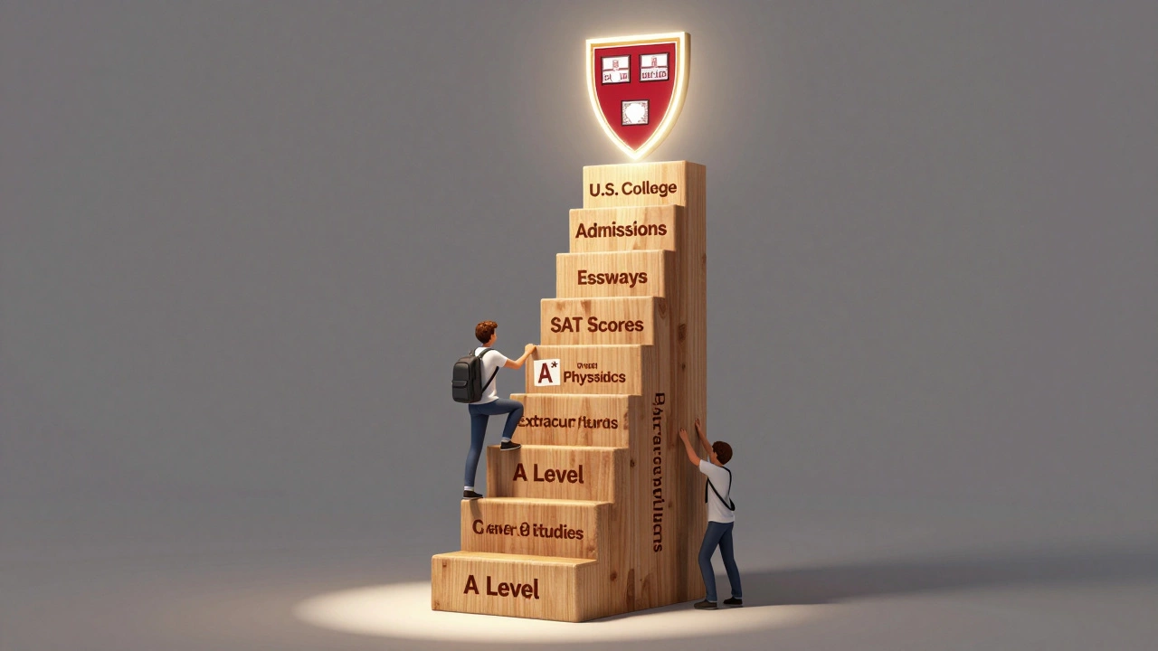 A ladder of college admissions with A Level certificates as the strongest bottom steps.