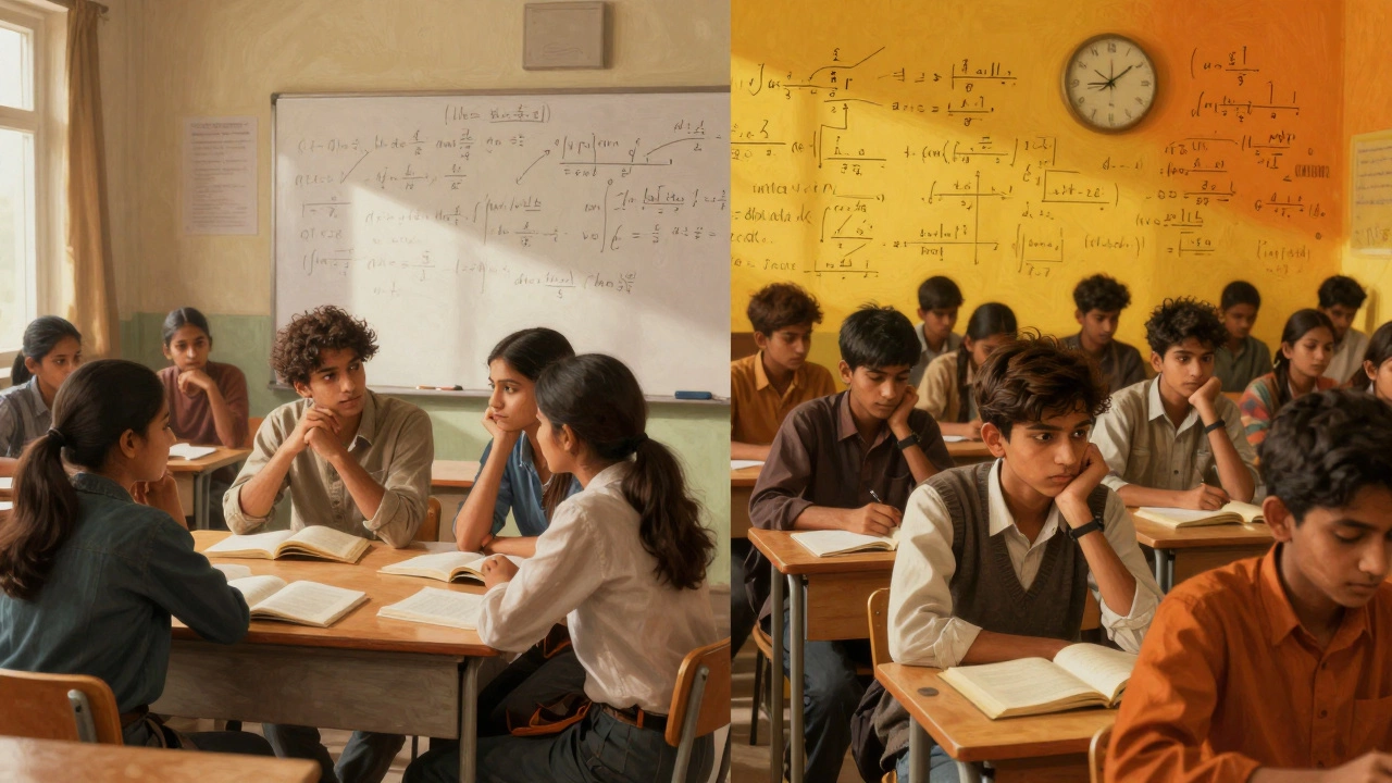 Contrasting Finnish classroom discussion with a crowded Indian coaching center.