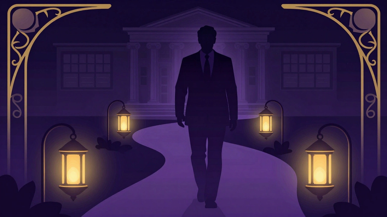 Illustration of a person walking a path with glowing lights.