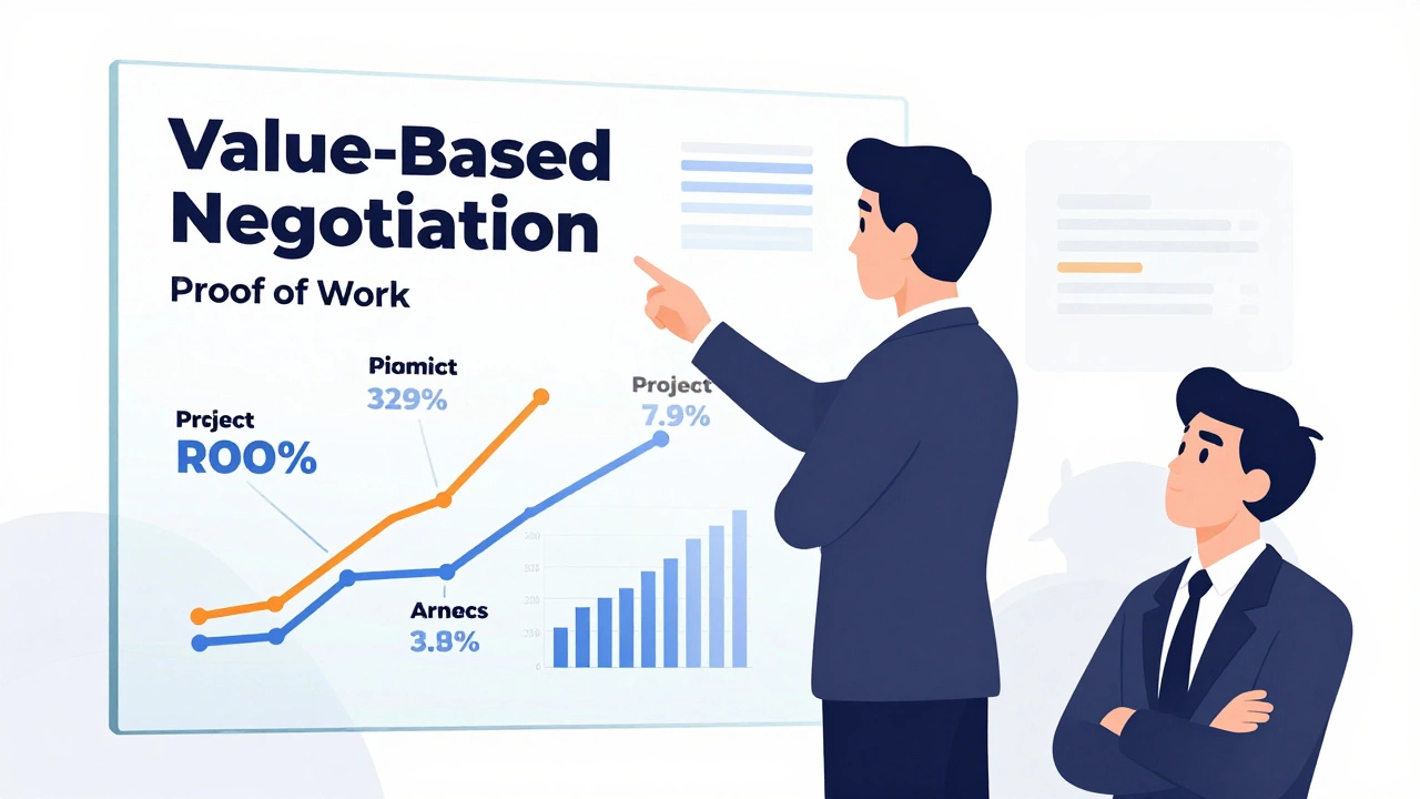 A professional presenting a data-driven project roadmap to a hiring manager on a glass board.