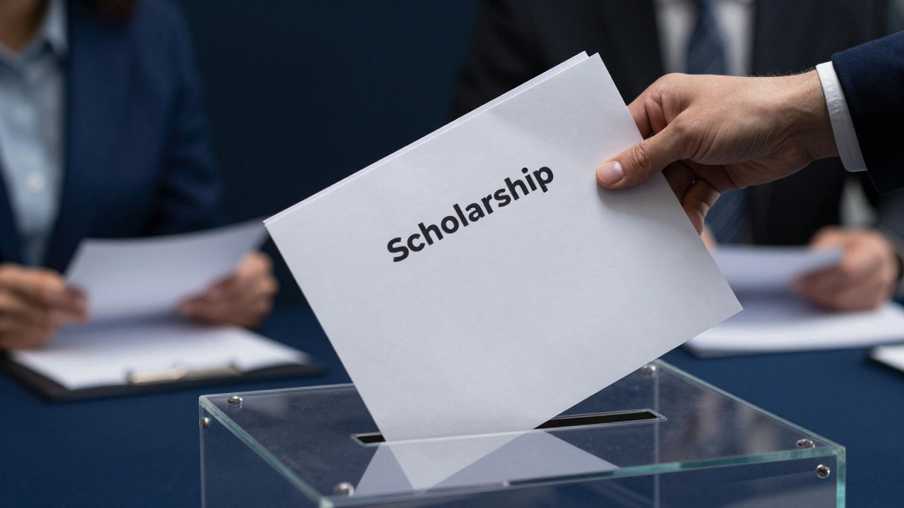 Hand placing scholarship application into a submission slot