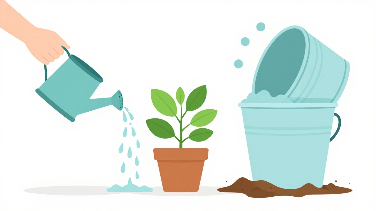 Illustration comparing daily watering vs flooding a plant for learning