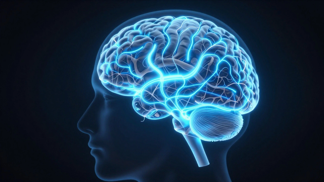 Illustration of brain neural pathways strengthening during active recall