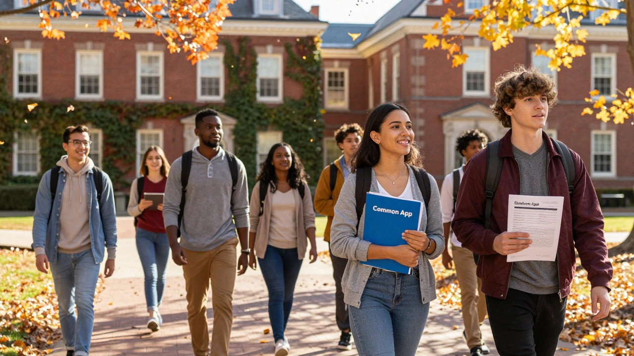 International students walking on a sunny American university campus