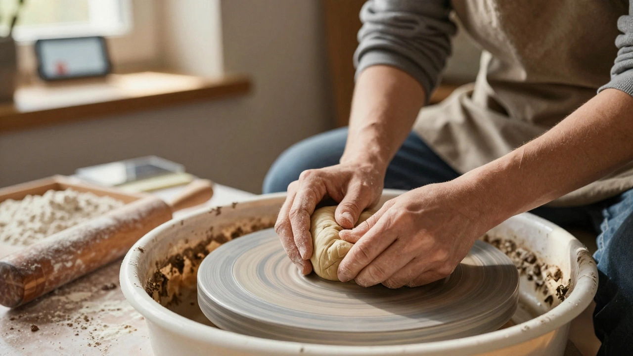 Close-up of hands engaged in creative cooking or crafting hobby for mental wellness