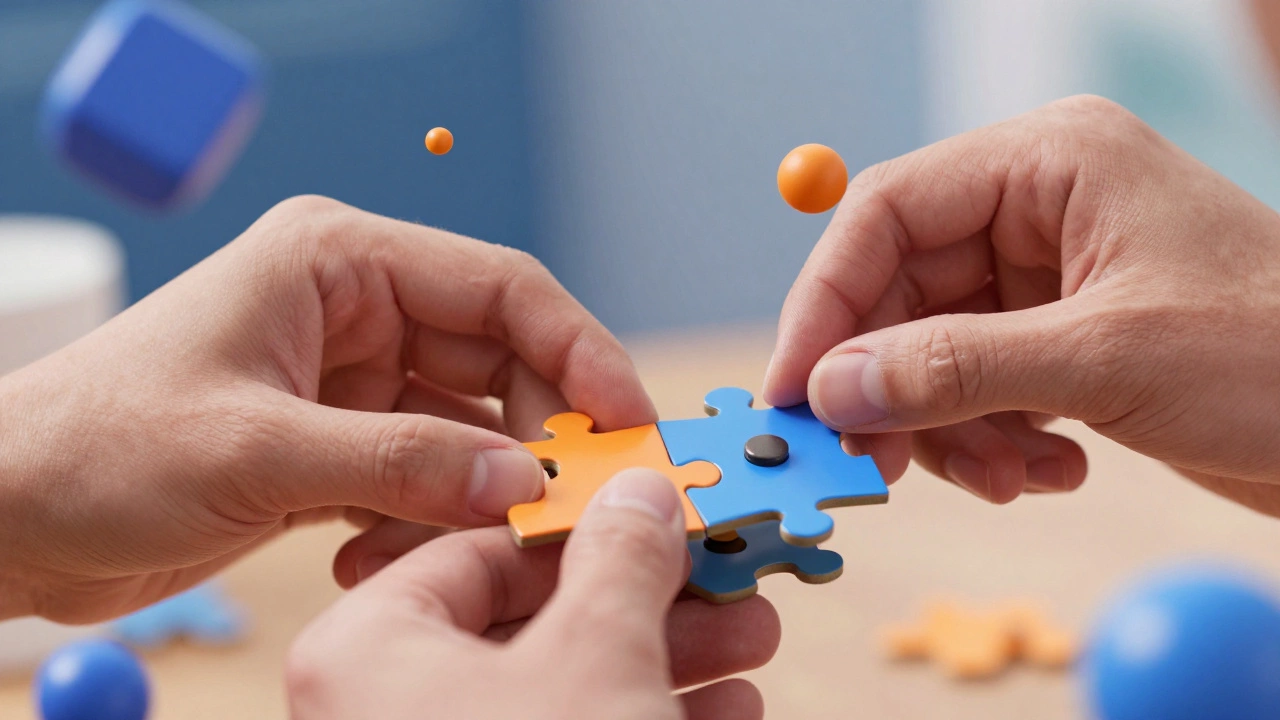 Hands solving a mechanical puzzle for learning