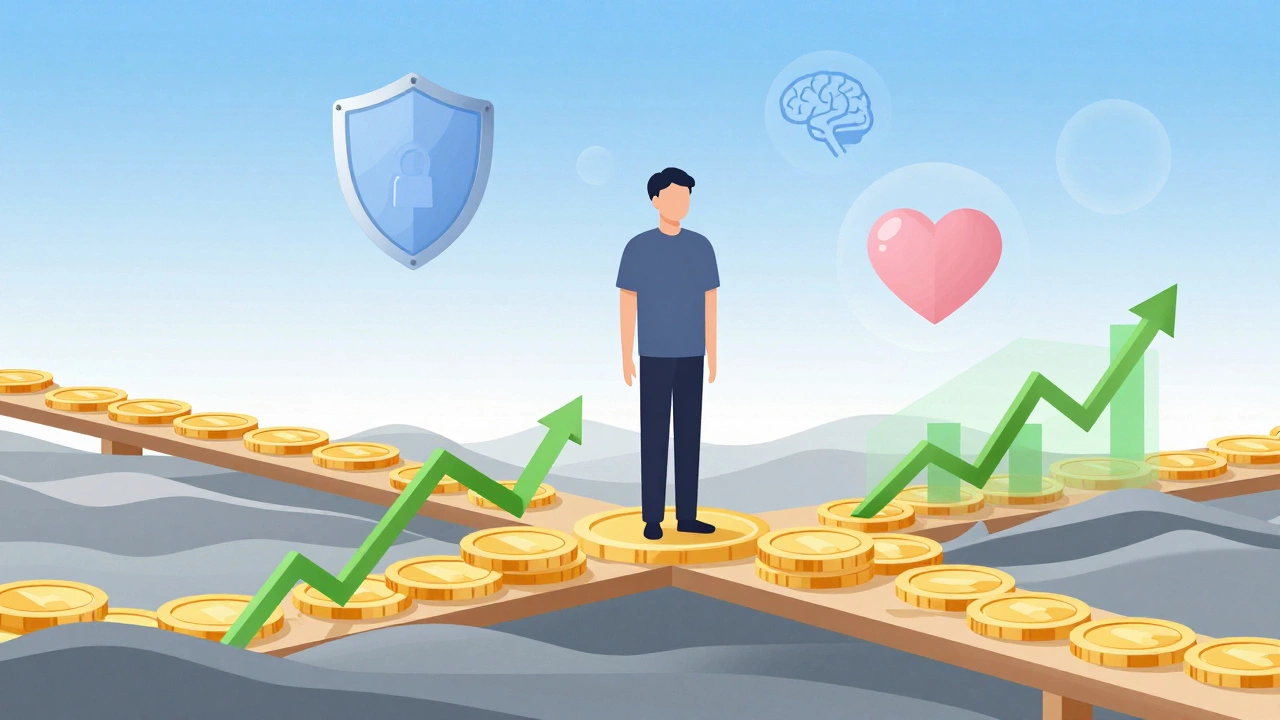 Illustration of financial security and emotional balance bridging economic uncertainty