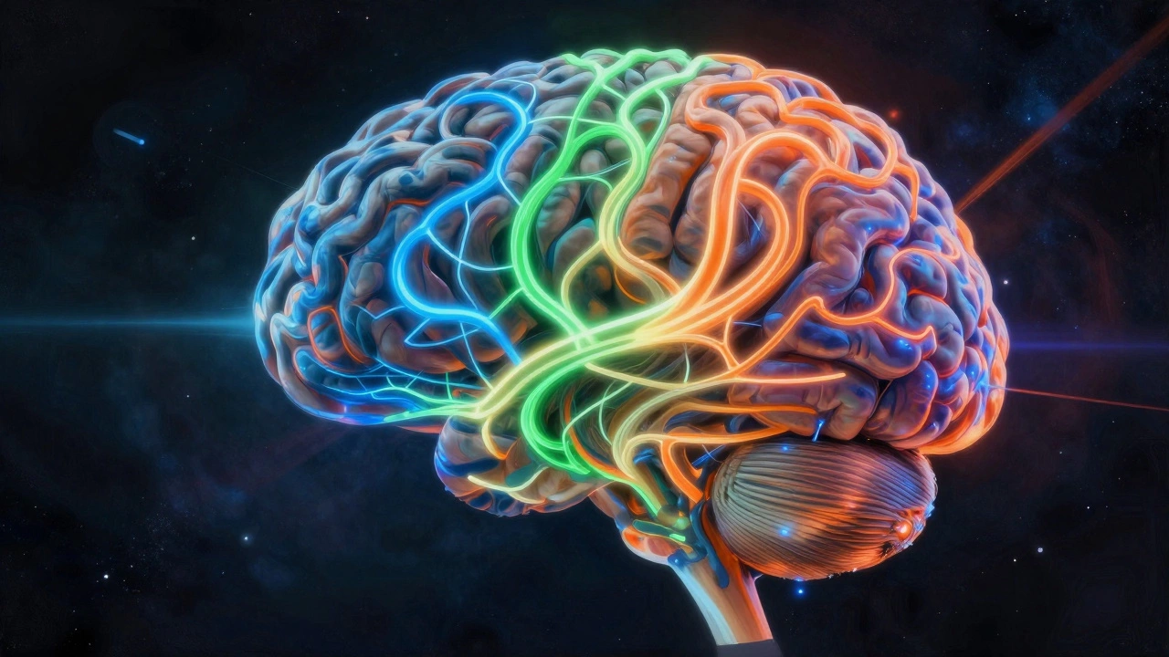 Surreal illustration of a brain with glowing, shifting neural pathways.