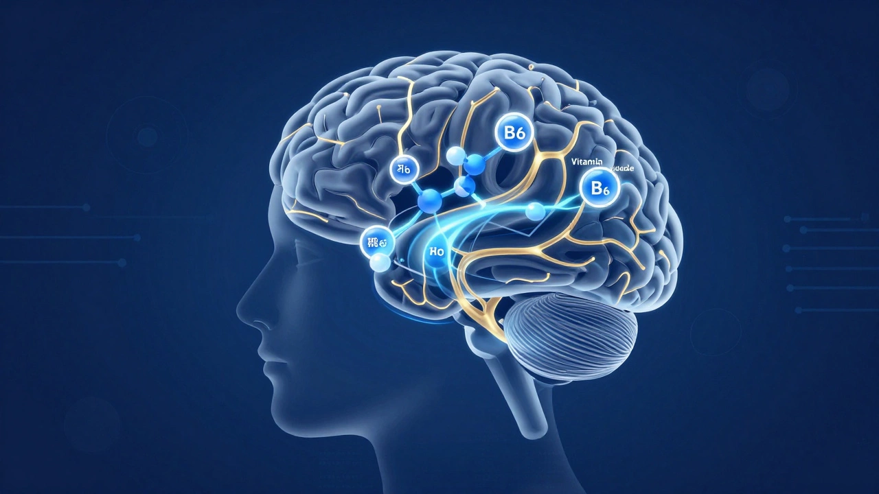 Glowing brain illustration with nutrient molecules