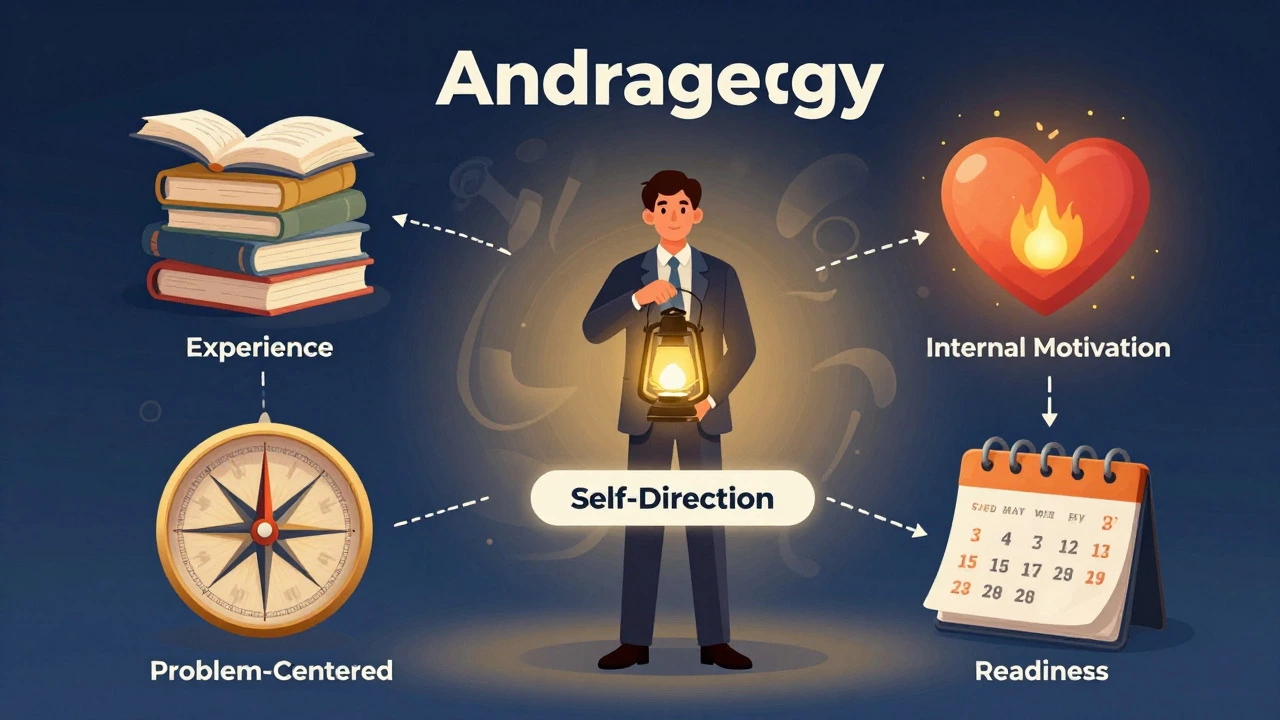 Metaphorical illustration of adult learning principles surrounding an empowered learner