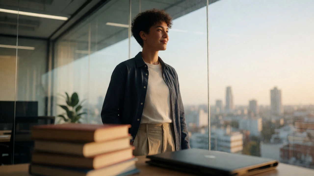 Young professional in an office, symbolizing career opportunities from A Levels