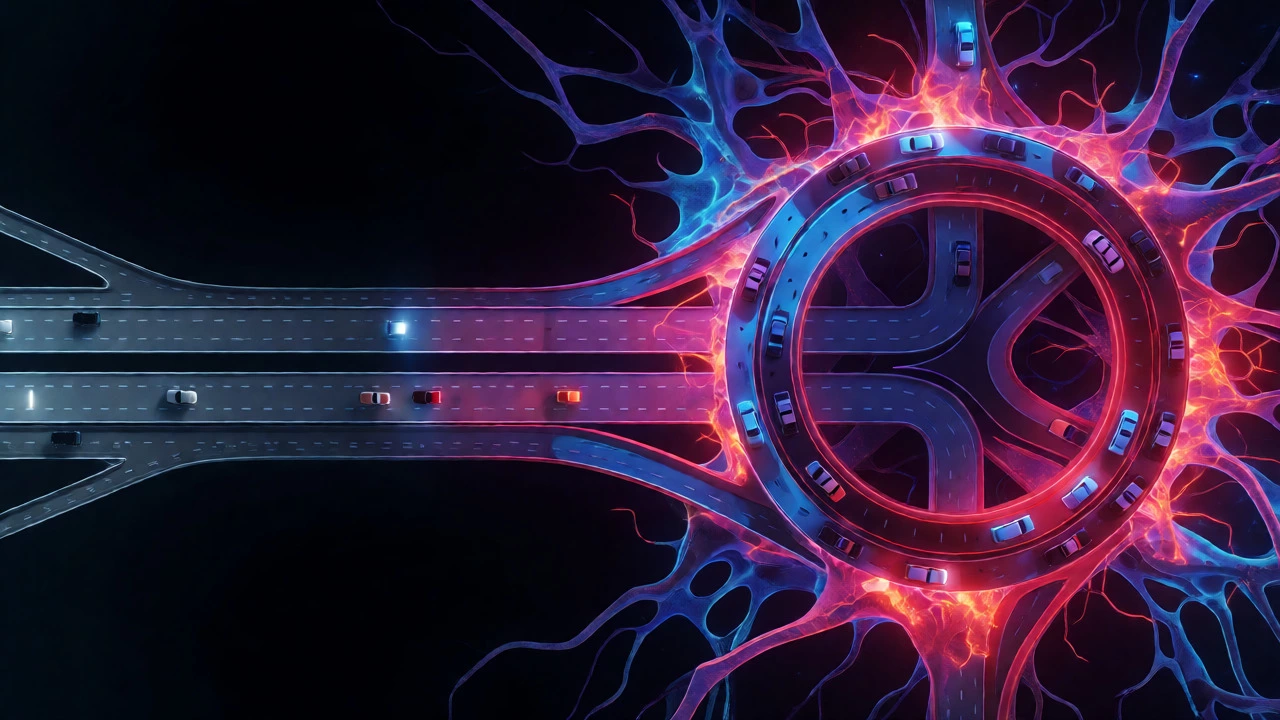 Abstract comparison of quiet vs. congested neon brain pathways