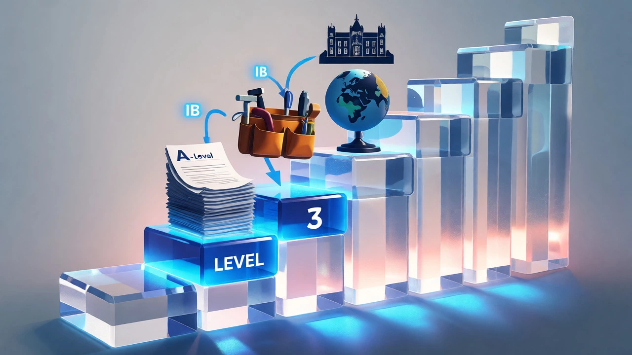 Visual metaphor of RQF Level 3 qualifications leading to university