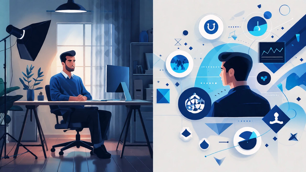 Abstract illustration of a candidate preparing for a scholarship video interview.