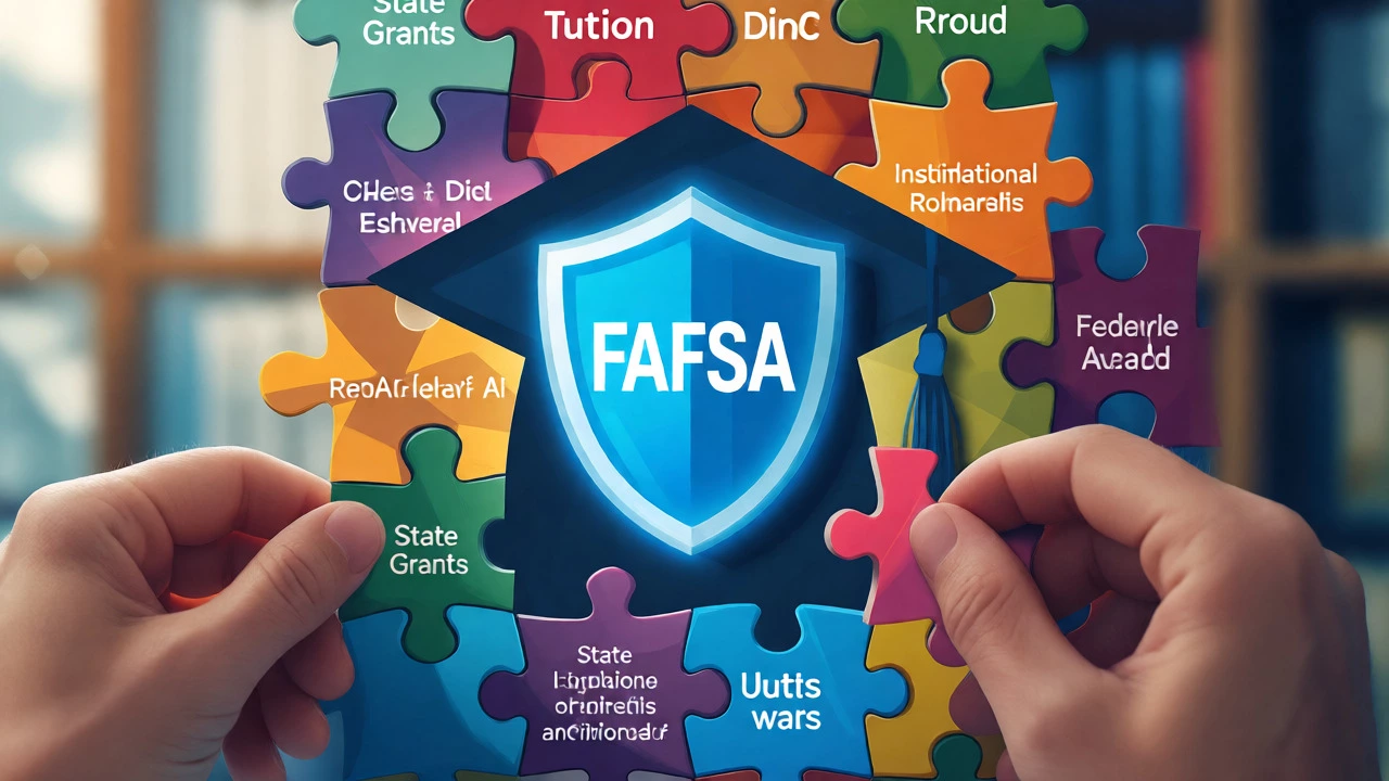 Conceptual illustration of combining various aid sources to fund college