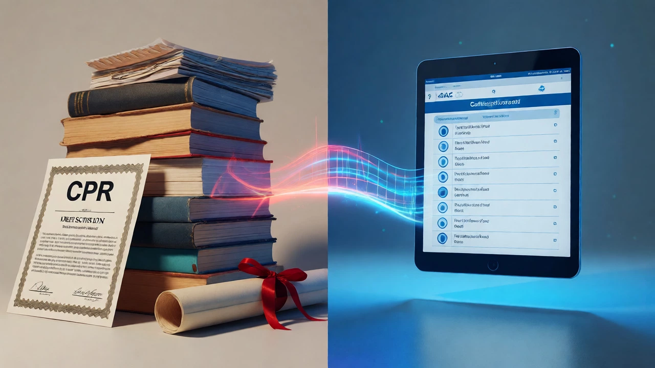 Conceptual image linking study materials and certificates with online exam interfaces.
