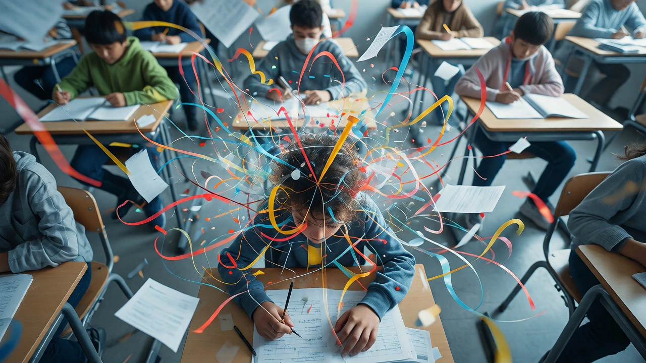 Student in a classroom experiencing sensory overload and distraction.
